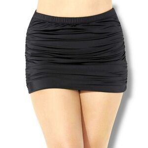 Swimsuits for All Black Shirred High Waist Swim Skirt Women's Plus Size 22